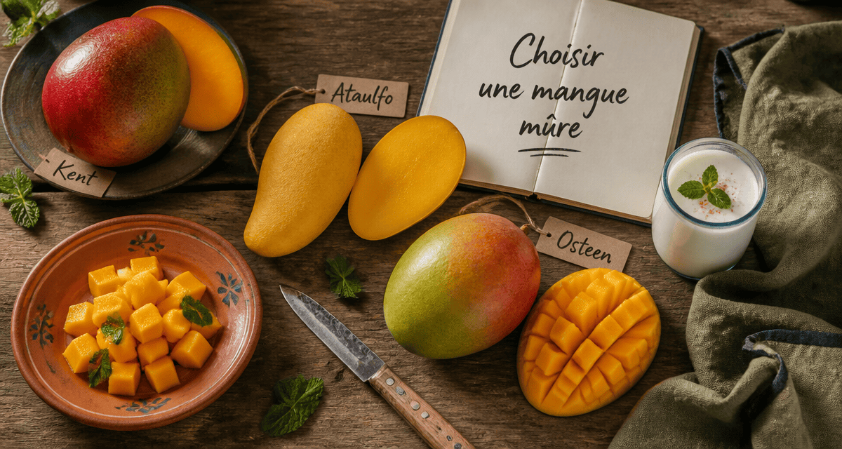 Mangue mure variétés entières et coupées sur table
