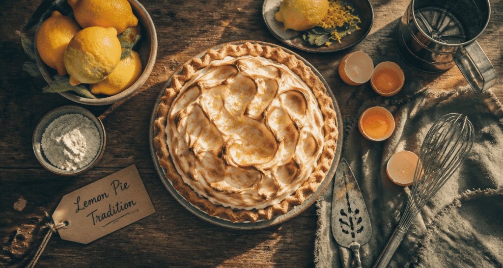 Pie lemon dorée avec meringue et citrons