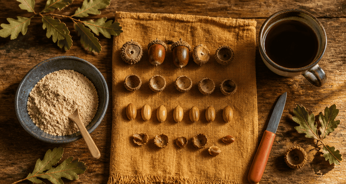 que faire avec des glands de chêne sur table rustique