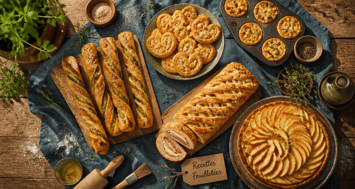 recette avec de la pate feuilletee feuilletes varies sur table rustique