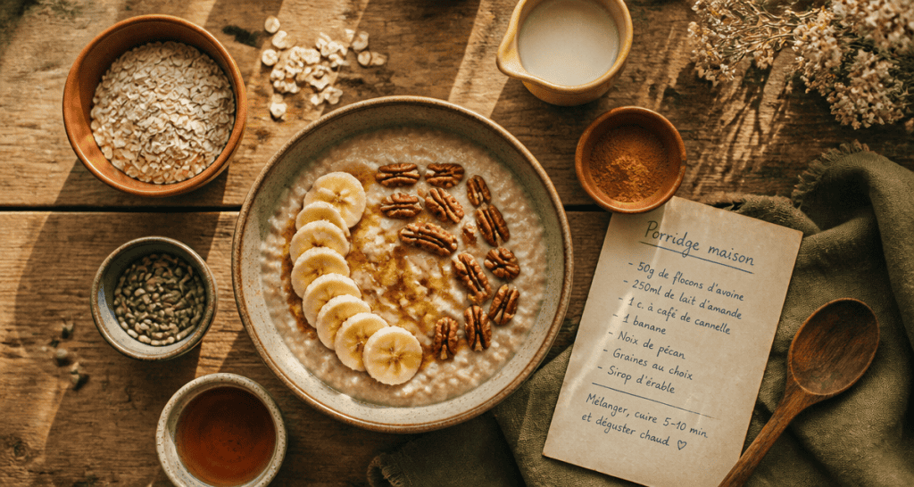 recette de porridge crémeux à l’avoine avec banane et noix