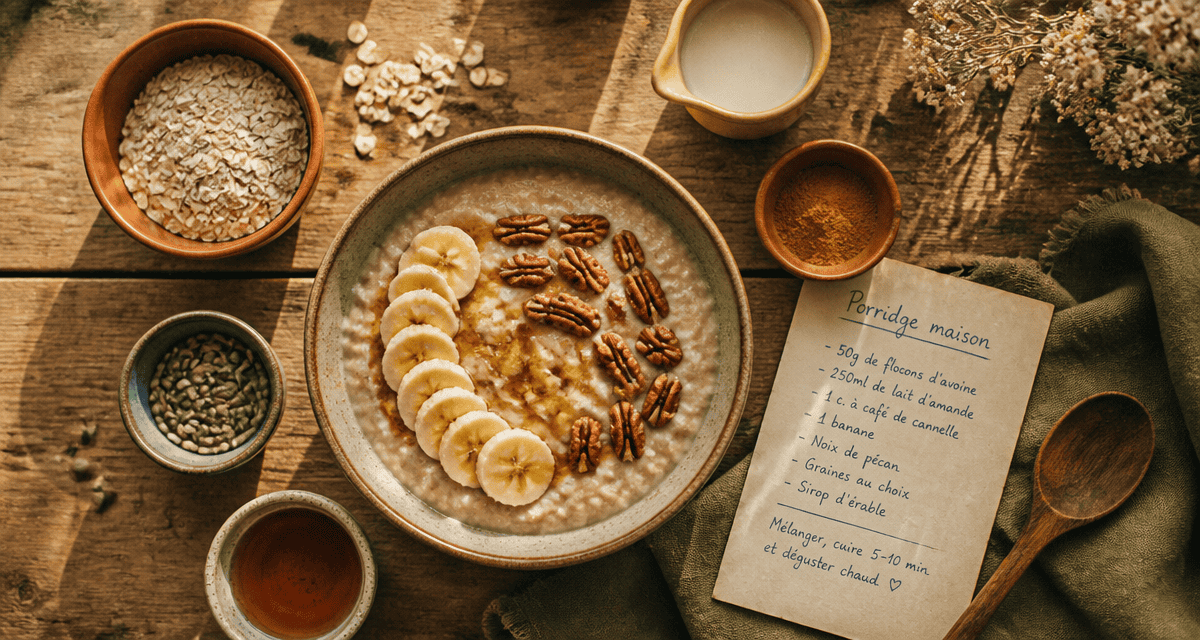 recette de porridge crémeux à l’avoine avec banane et noix