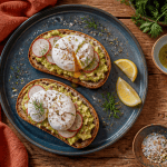 Recettes toast avocat sur pain au levain, œuf poché, radis et herbes