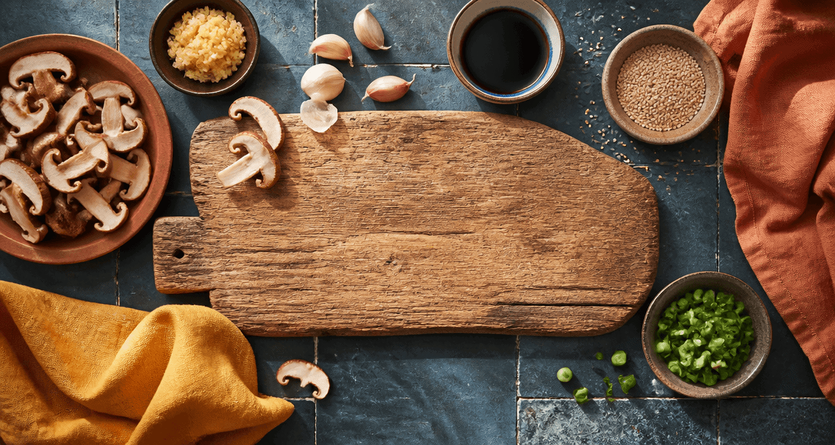 shiitakes recettes ingrédients frais sur planche