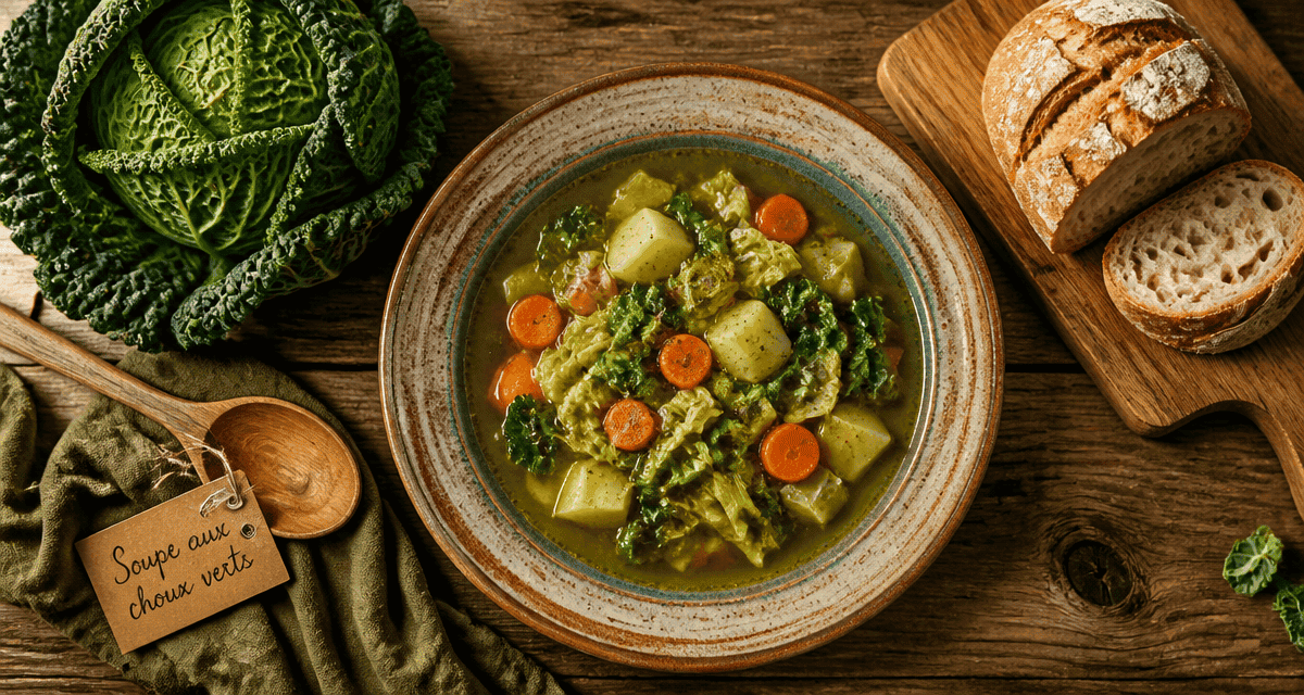 Soupe aux choux verts paysanne avec légumes