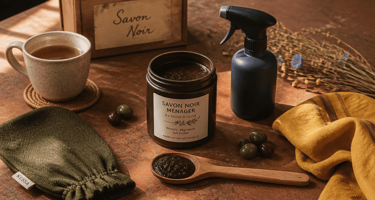 utilisation du savon noir avec accessoires naturels