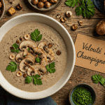 velouté de champignons thermomix en bol sur table rustique