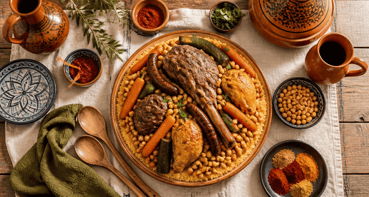 Viande pour le couscous sur table conviviale