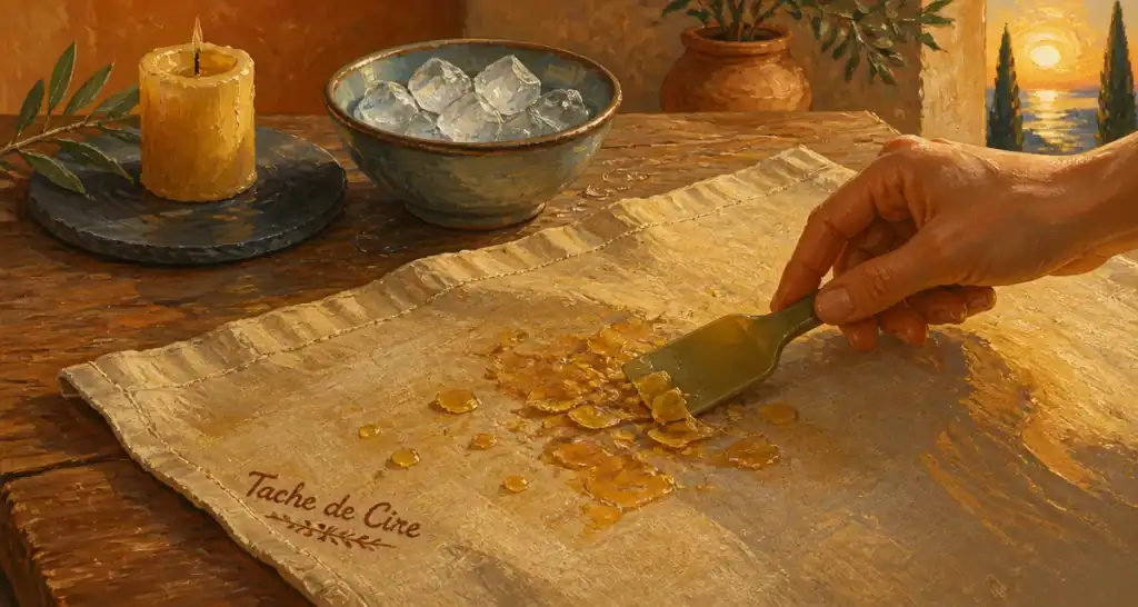 Astuce de grand-mère pour enlever la cire sur nappe et bois