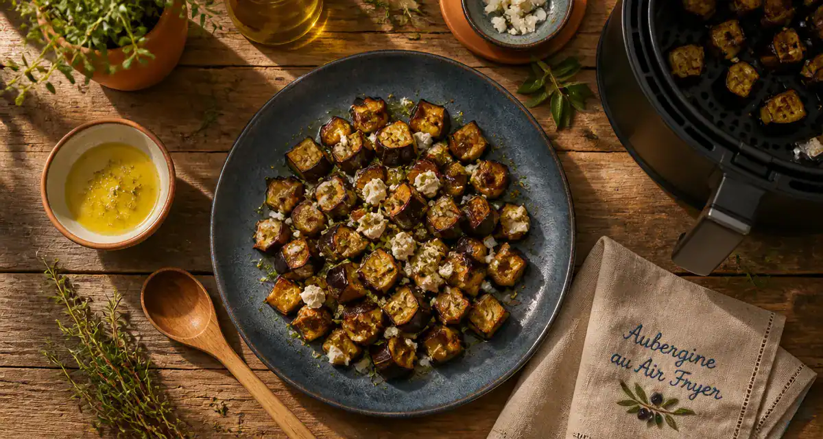aubergine air fryer rôtie feta herbes