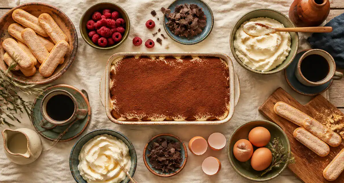 Dessert mascarpone tiramisu sur table rustique