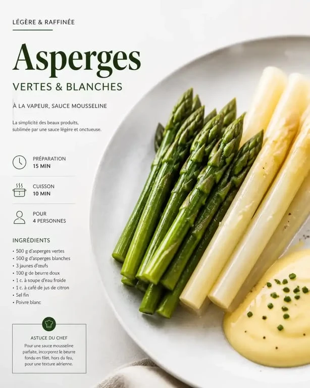Asperges vertes et blanches cuites à la cocotte minute avec sauce mousseline