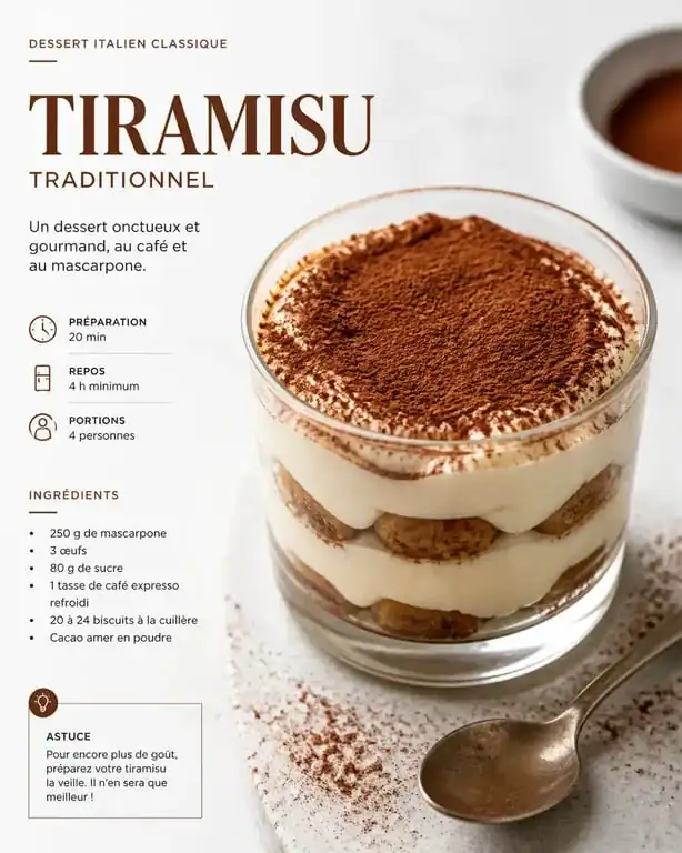 Tiramisu traditionnel onctueux, le dessert au mascarpone par excellence