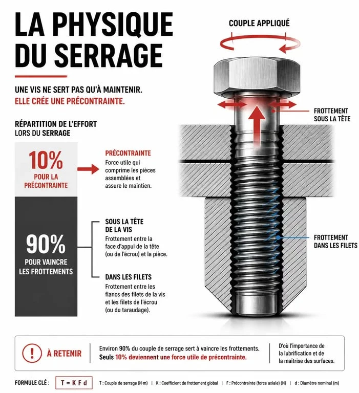 Infographie sur la physique du serrage vis et la répartition des forces