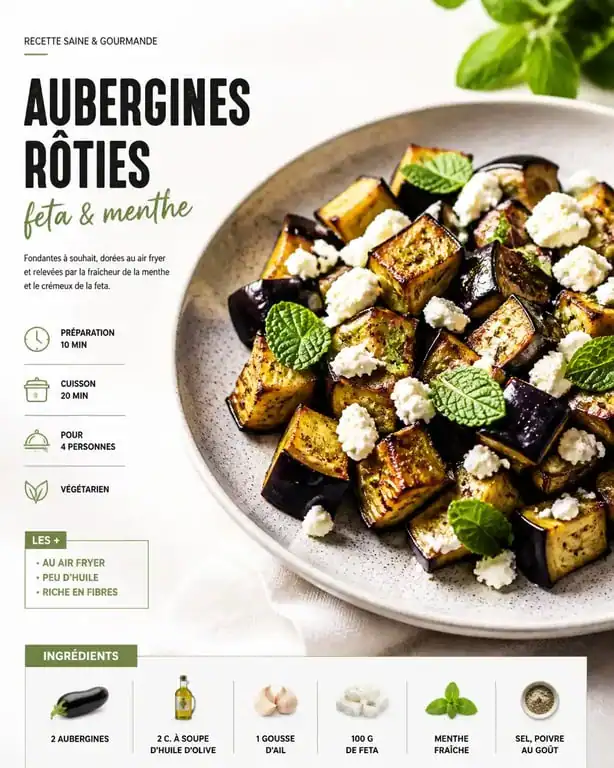 Aubergines fondantes cuites au air fryer avec feta et herbes