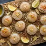 marinade saint-jacques avant cuisson sur planche citron gingembre
