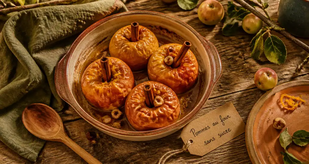 pommes au four sans sucre caramélisées avec cannelle et noisettes