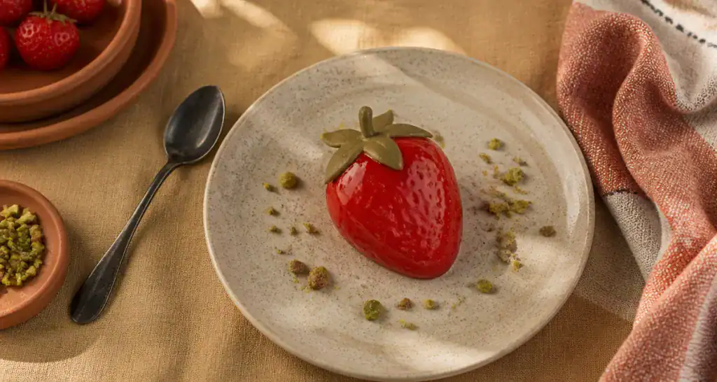 trompe l oeil fraise sur assiette céramique