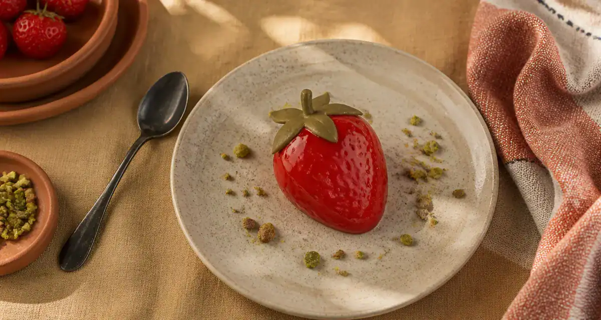 trompe l oeil fraise sur assiette céramique