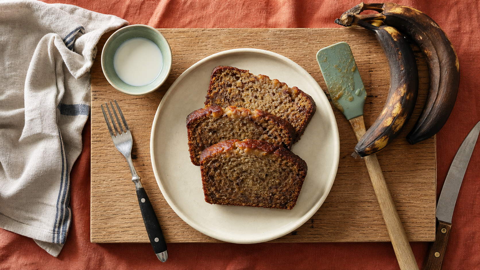 Banana bread ultra moelleux aux bananes très mûres, tranches et babeurre