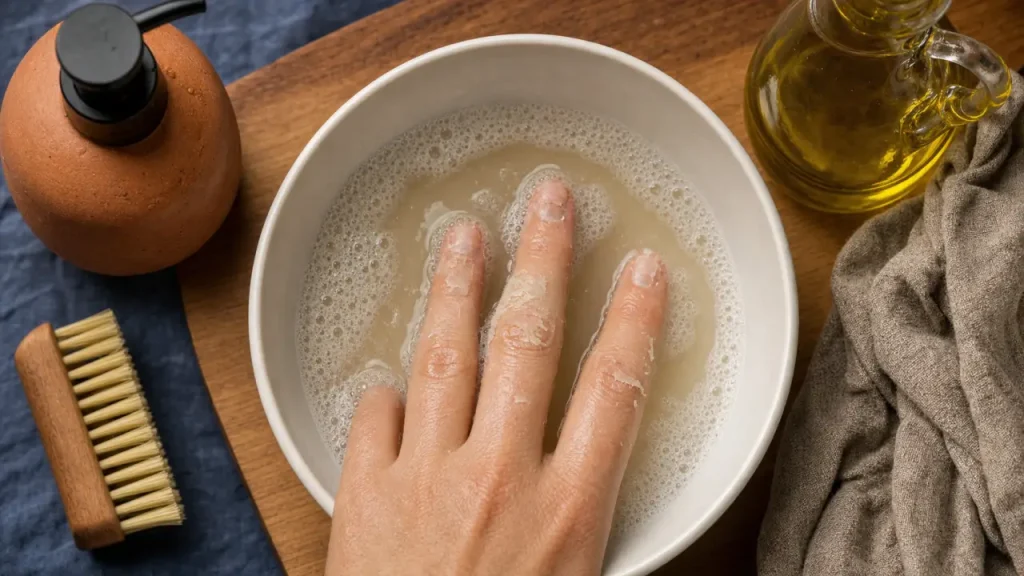 Comment enlever de la super glue sur les doigts avec eau savonneuse et huile
