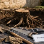 Photo pour detruire souche : souche arrachée, racines sectionnées