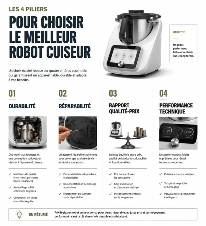 Infographie des critères de choix pour le meilleur robot cuiseur selon 60 Millions de consommateurs