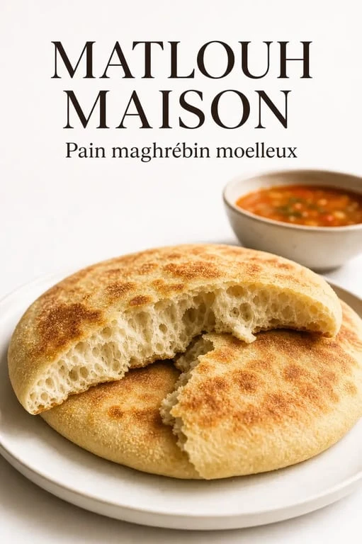 Matlouh moelleux et doré présenté sur une assiette, pain traditionnel maghrébin