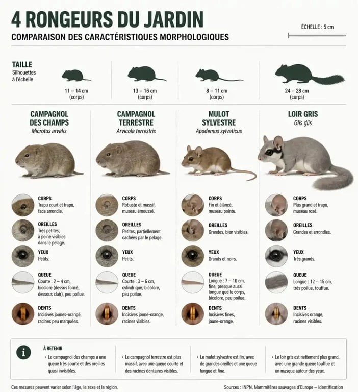 Infographie comparative des rongeurs du jardin : identification des espèces