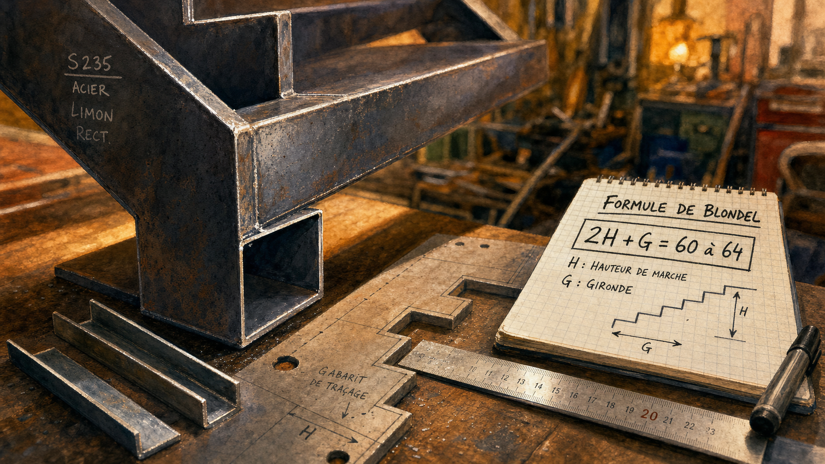 Fabriquer un escalier en metal : limons, traçage et soudures d’atelier