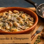 Gnocchi et accompagnement avec sauce aux champignons et parmesan