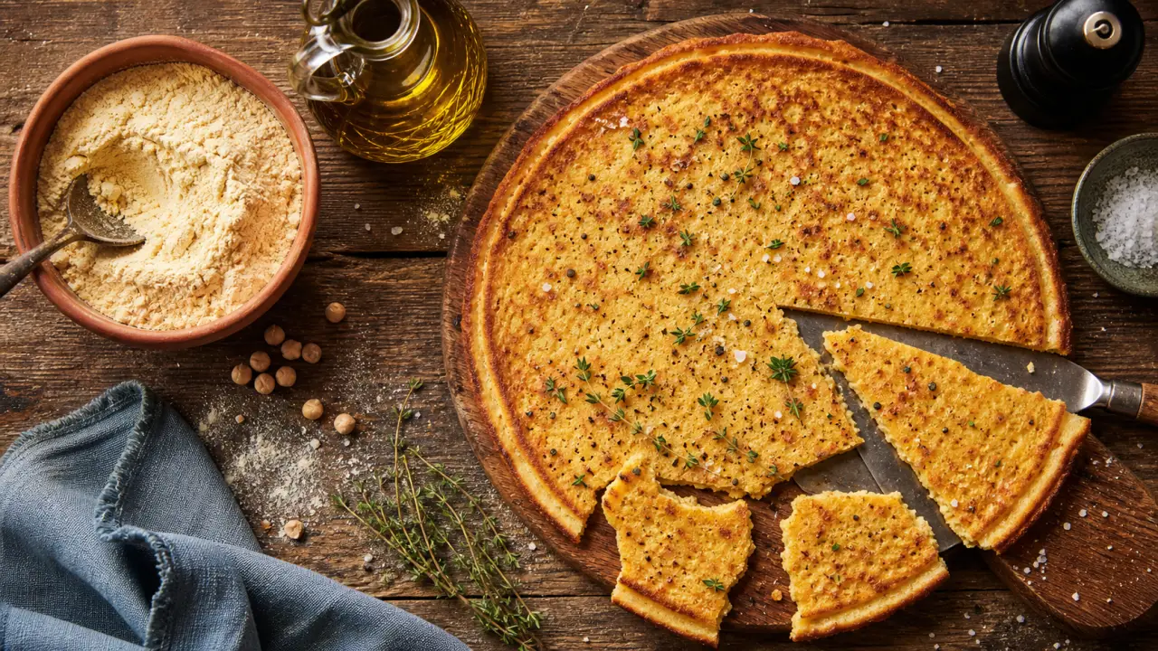 La socca nice, galette de pois chiches dorée au feu de bois