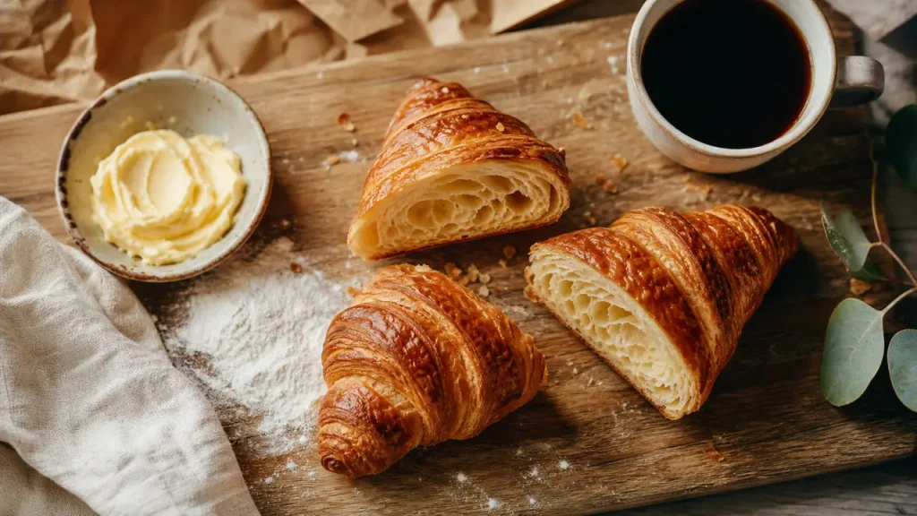 Le croissant français au pur beurre, feuilletage doré et mie alvéolée