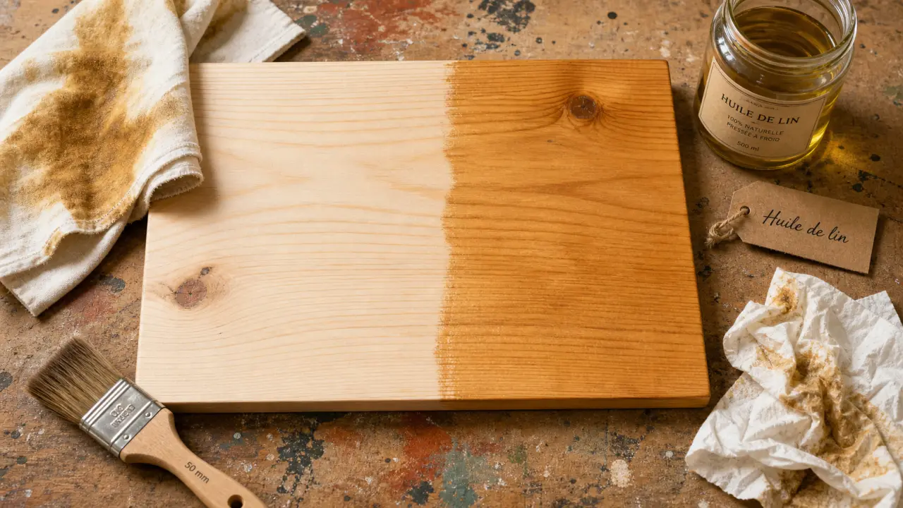 Lhuile de lin bois : crue, cuite, standolie ou huile dure sur planche de bois