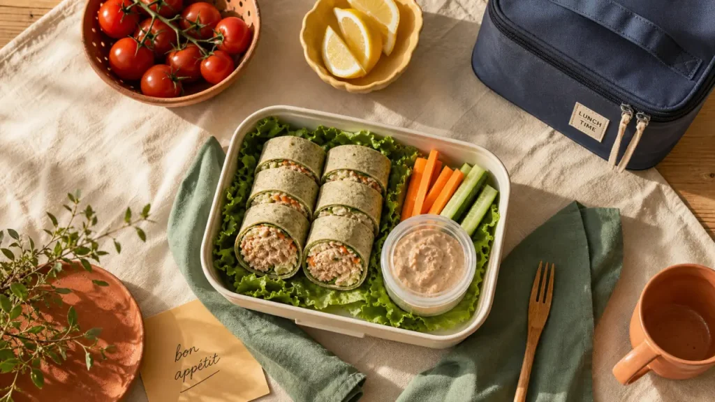 Pique-nique sans assiette : wraps roulés au thon, bouchées sans vaisselle