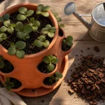 Plantation fraisier en hauteur sur balcon : tour de fraisiers en bacs percés
