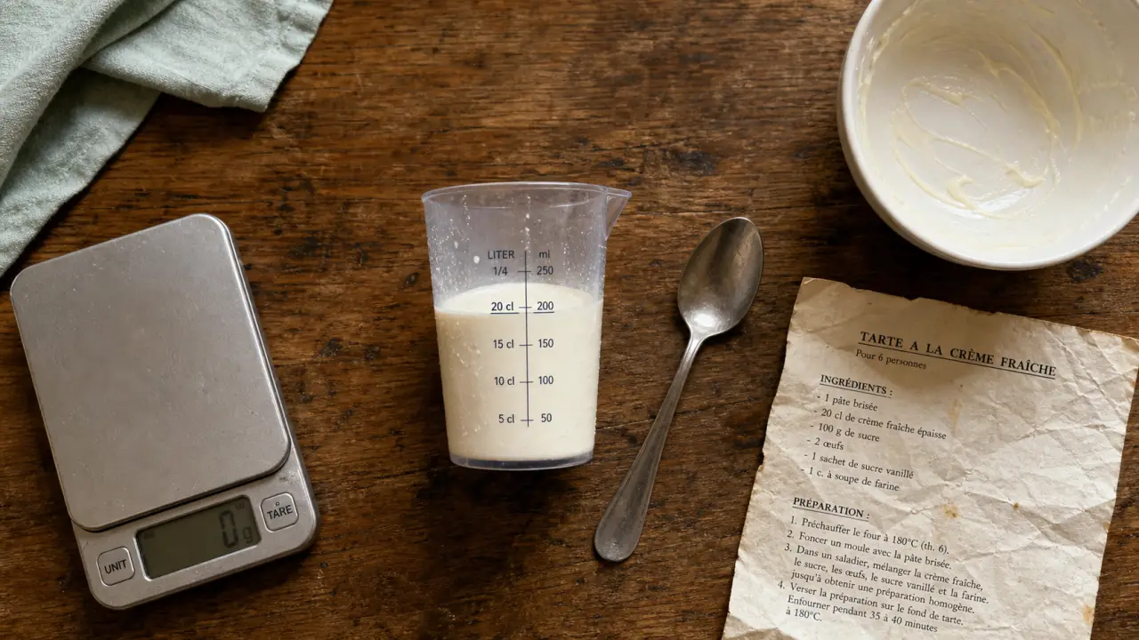20 cl creme fraiche en g : verre doseur et équivalence