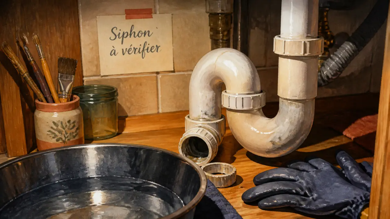Canalisation bouchée : siphon démonté sous évier