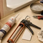Changer joints baignoire : ruban masquage 5 mm avant silicone