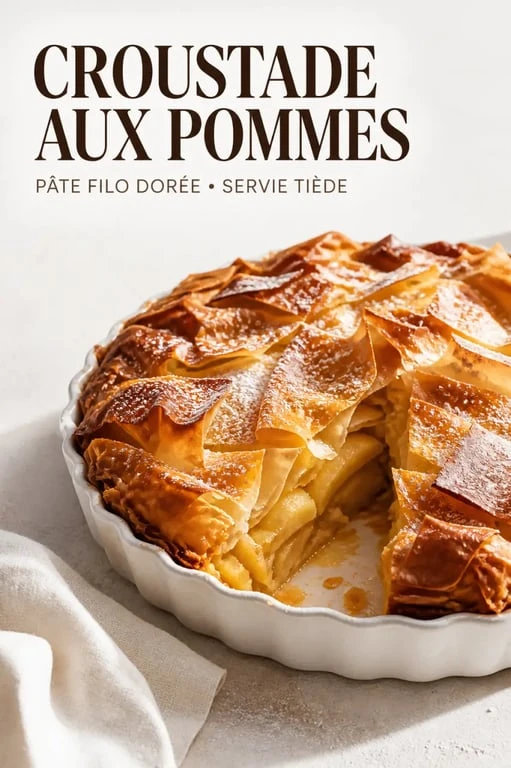 Recette pomme pate filo : croustade dorée et croustillante aux pommes servie tiède