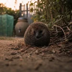 Herisson dans le jardin : hérisson près des feuilles et branchages