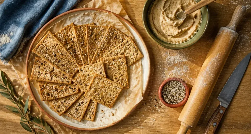 Crackers maison croustillants sur papier sulfurisé