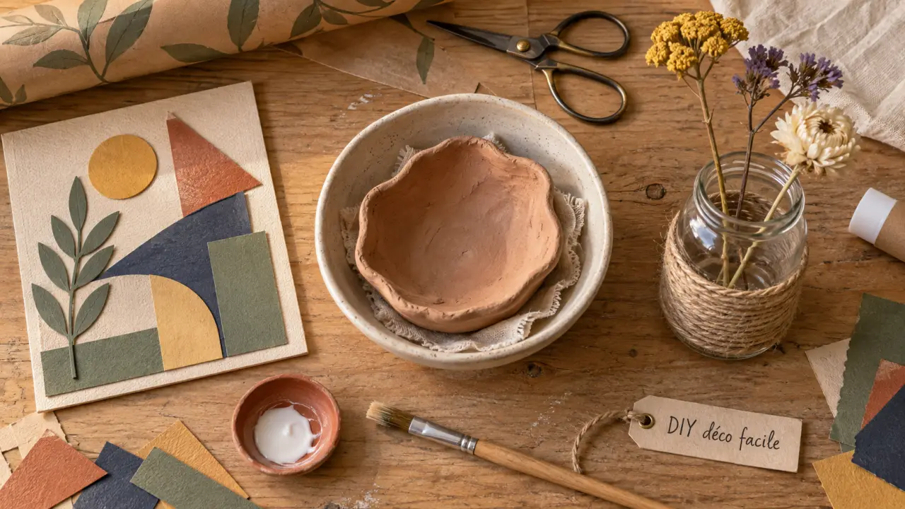Déco fait maison facile DIY : coupelle argile et bocal fleurs