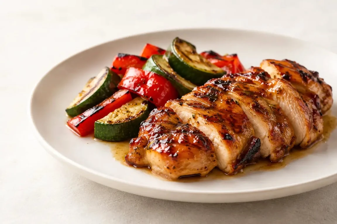 Marinades au miel, citron et soja pour poulet grillé avec légumes
