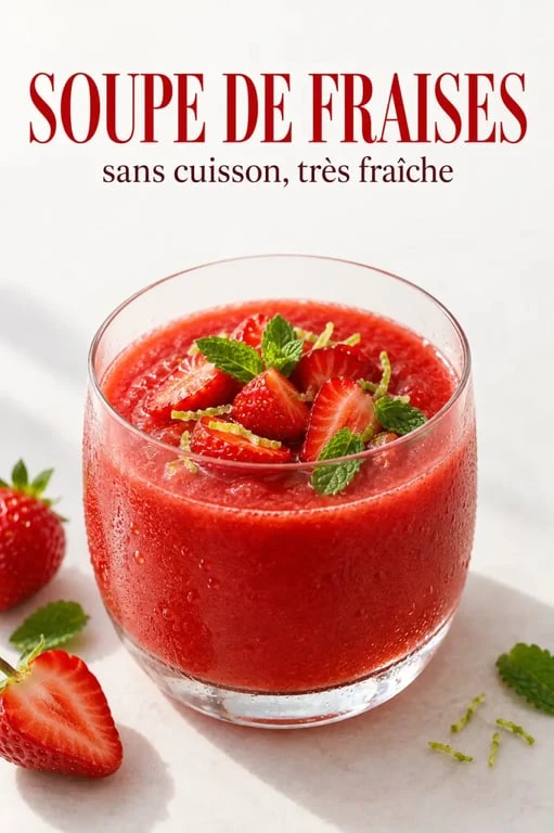 Soupe de fraises sans cuisson à la menthe et au citron vert servie bien froide