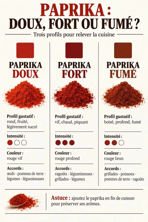 Paprika en cuisine : comparaison du paprika doux, fort et fumé avec leurs usages