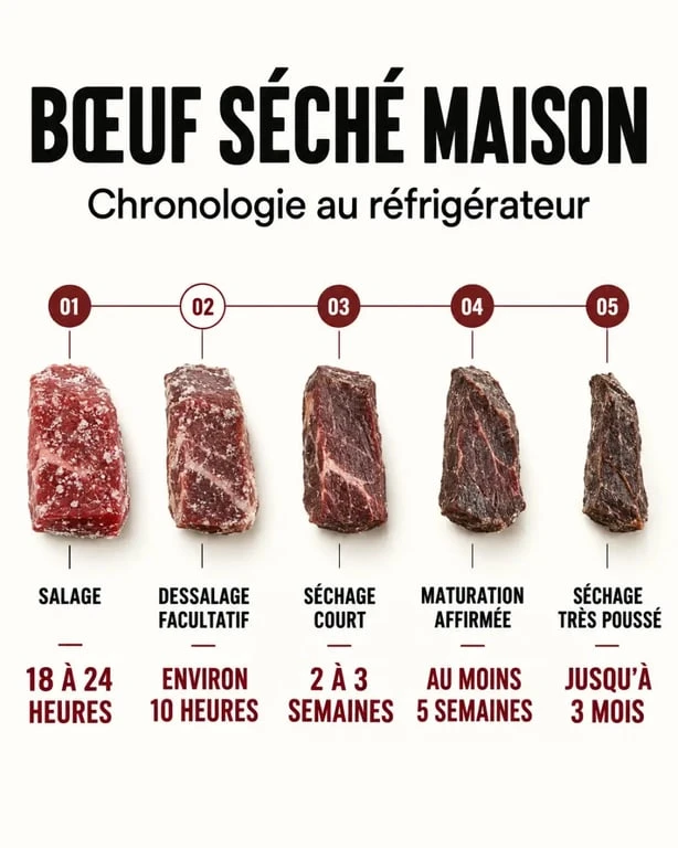 Durées de préparation du bœuf séché maison au réfrigérateur