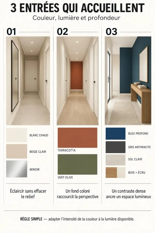 Tendance couleur pour une entrée accueillante selon la luminosité et la configuration de l’espace