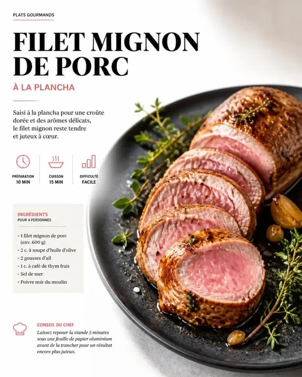 Filet mignon à la plancha en médaillons dorés et juteux