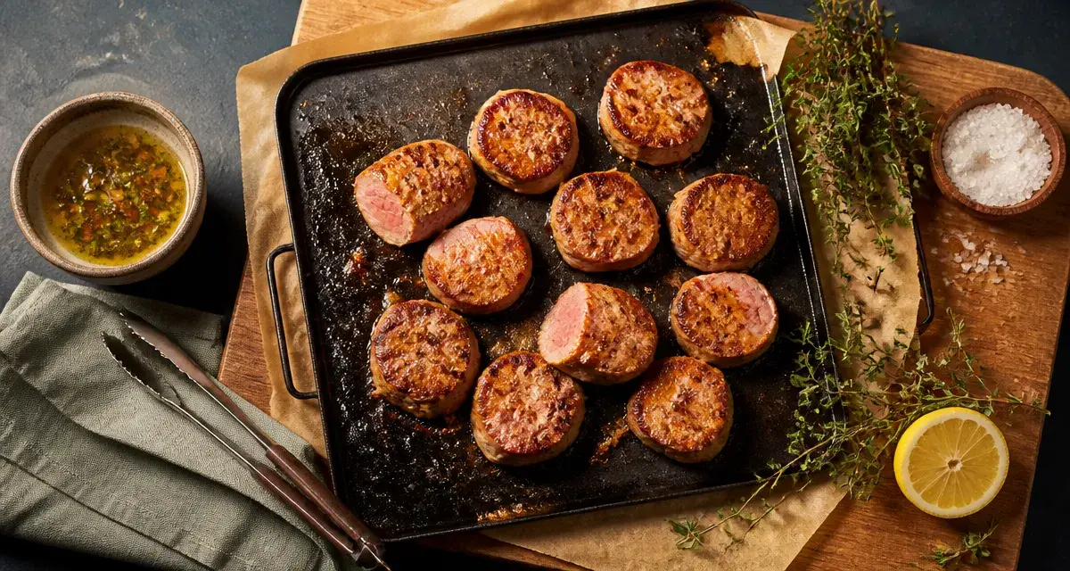 Filet mignon plancha sur plancha, doré et rosé à cœur
